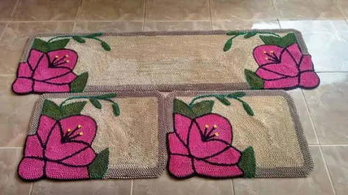 Tapetes Frufru Flor Rosa Passadeira 1m20cm Antiderrapante