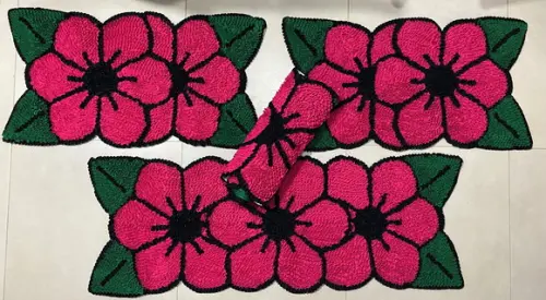 Tapetes Frufru Flor Rosa Pink 4 Peças Antiderrapante