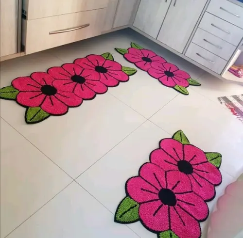Tapetes Frufru Flor Rosa Pink Antiderrapante