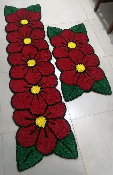 Tapetes Frufru Flor Vermelha 1m80cm Antiderrapante