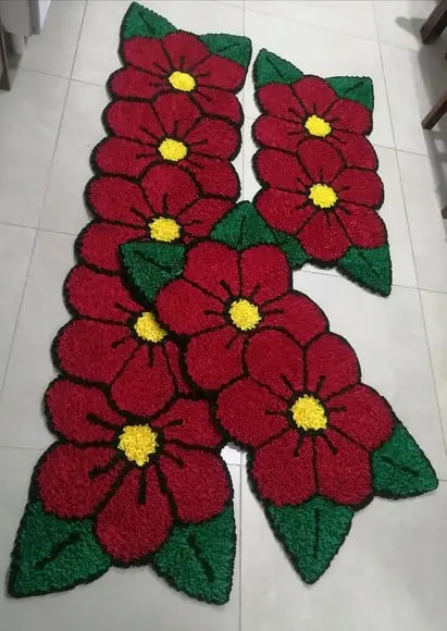 Tapetes Frufru Flor Vermelha 1m80cm Antiderrapante