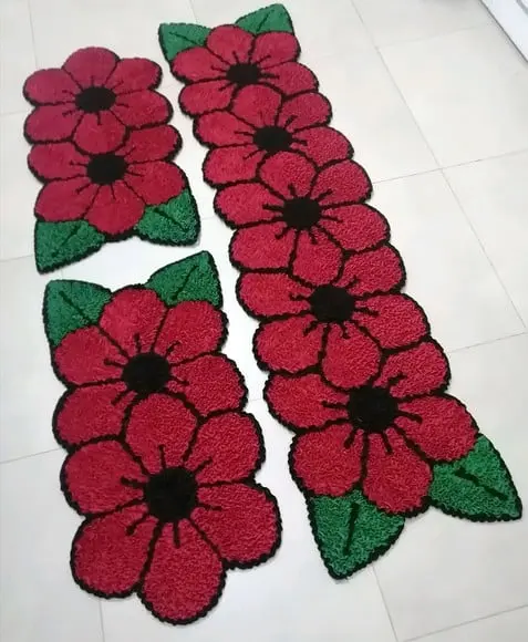 Tapetes Frufru Flor Vermelha 1m80cm Antiderrapante