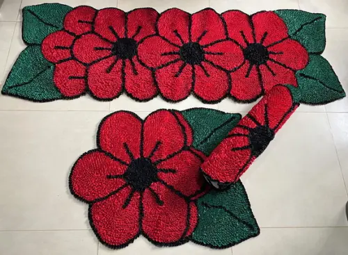 Tapetes Frufru Flor Vermelha 1m80cm x 60cm, Peq. 80cmx60cm.
