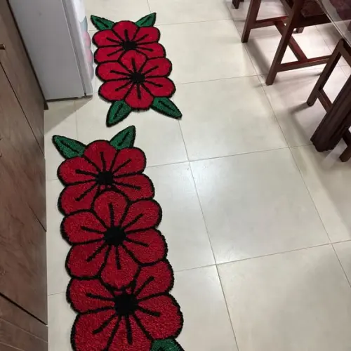 Tapetes Frufru Flor Vermelha Antiderrapante