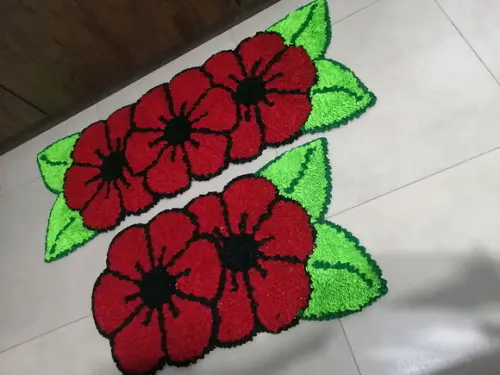Tapetes Frufru Flor Vermelha Antiderrapante