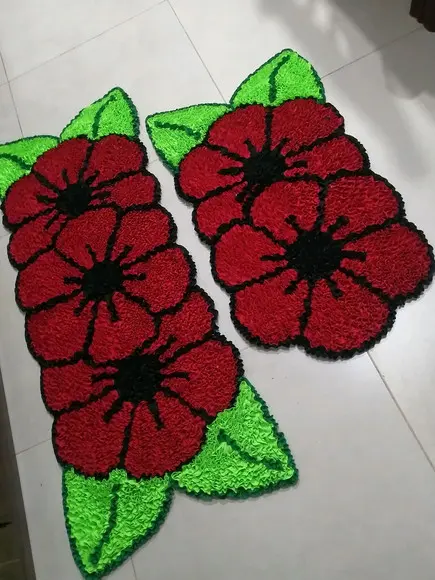 Tapetes Frufru Flor Vermelha Antiderrapante