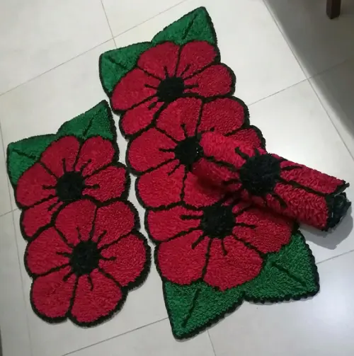 Tapetes Frufru Flor Vermelha Antiderrapante