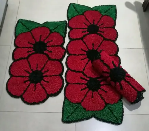 Tapetes Frufru Flor Vermelha Antiderrapante