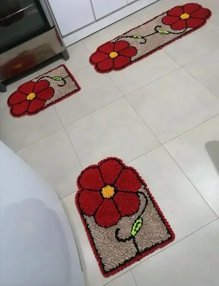 Tapetes Frufru Flor Vermelha Antiderrapante