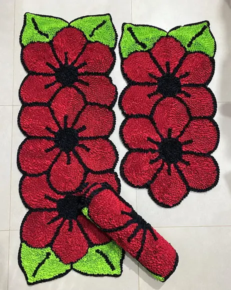 Tapetes Frufru Flor Vermelha Antiderrapante