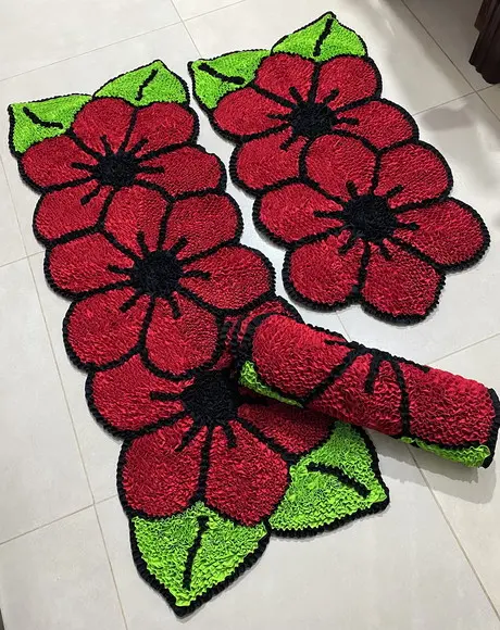 Tapetes Frufru Flor Vermelha Antiderrapante