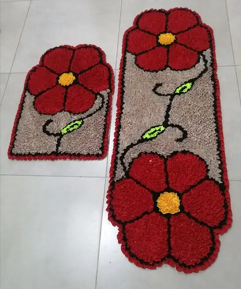 Tapetes Frufru Flor Vermelha Antiderrapante
