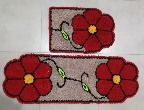 Tapetes Frufru Flor Vermelha Antiderrapante