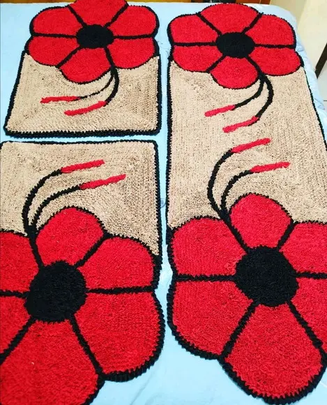 Tapetes Frufru Flor Vermelha Antiderrapante