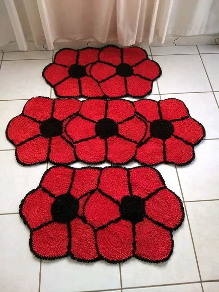 Tapetes Frufru Flor Vermelha Antiderrapante