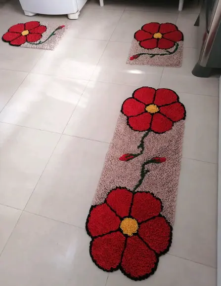 Tapetes Frufru Flor Vermelha Antiderrapante