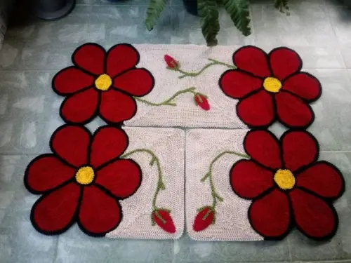 Tapetes Frufru Flor Vermelha Antiderrapante