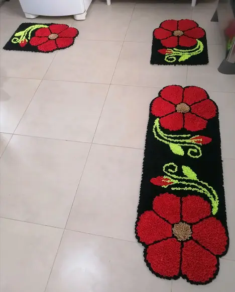 Tapetes Frufru Flor Vermelha Antiderrapante
