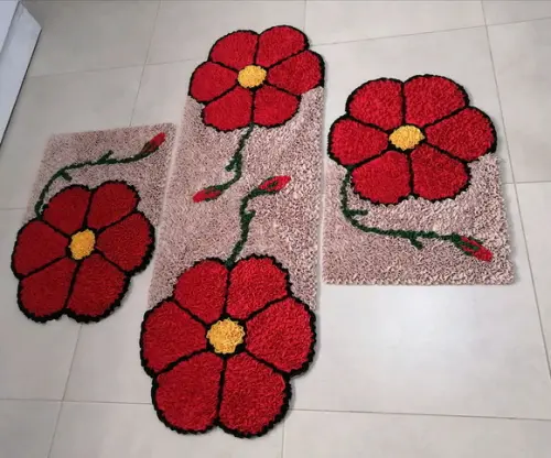 Tapetes Frufru Flor Vermelha Antiderrapante