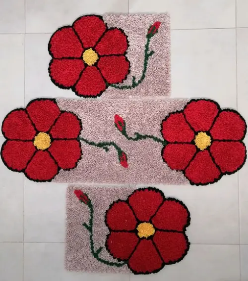 Tapetes Frufru Flor Vermelha Antiderrapante