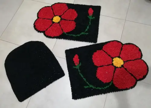 Tapetes Frufru Flor Vermelha Antiderrapante