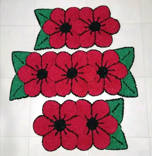 Tapetes Frufru Flor Vermelha Antiderrapante