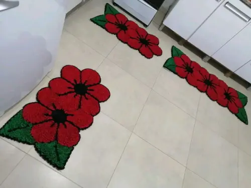 Tapetes Frufru Flor Vermelha Antiderrapante