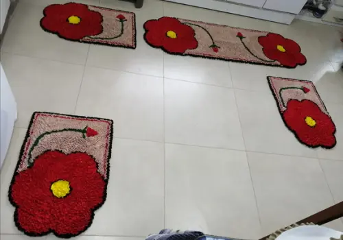 Tapetes Frufru Flor Vermelha Antiderrapante