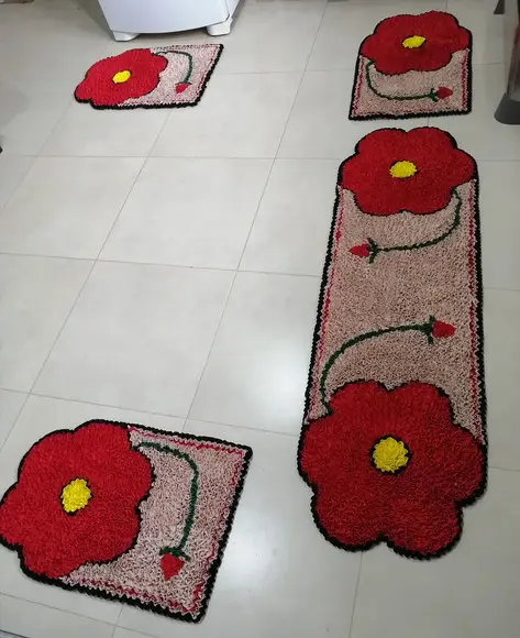 Tapetes Frufru Flor Vermelha Antiderrapante