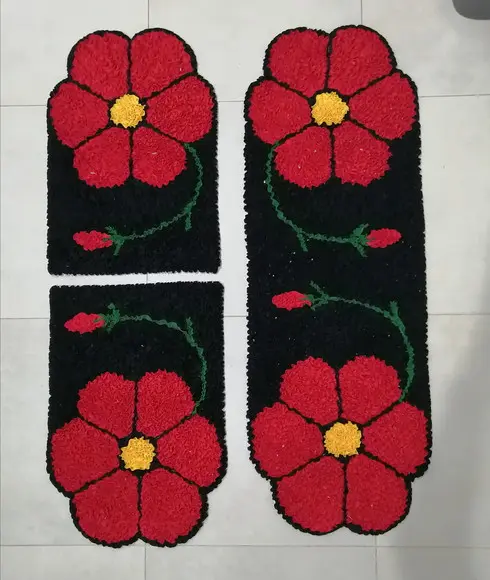 Tapetes Frufru Flor Vermelha Antiderrapante
