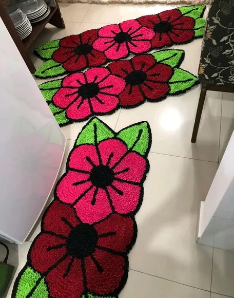 Tapetes Frufru Flor Vermelha e Rosa Antiderrapante