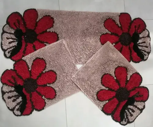Tapetes Frufru Flor Vermelha Borboleta Antiderrapante