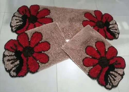 Tapetes Frufru Flor Vermelha Borboleta Antiderrapante
