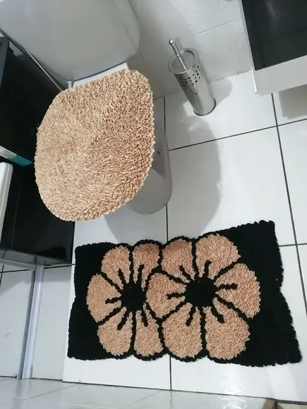 Tapetes Frufru Lavabo Flor Bege Antiderrapante