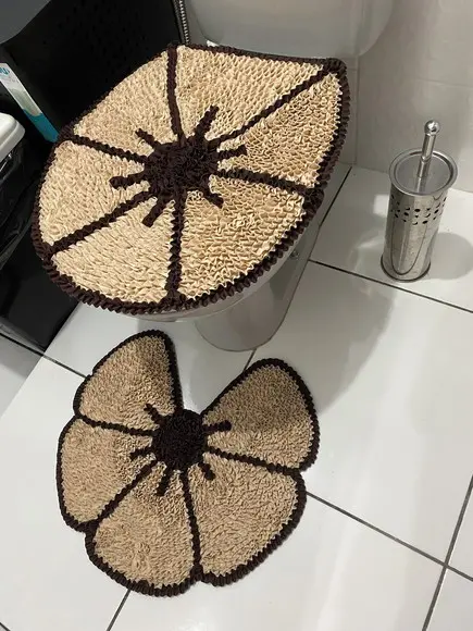 Tapetes Frufru Lavabo Flor Bege Antiderrapante
