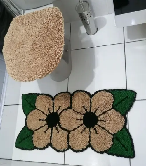 Tapetes Frufru Lavabo Flor Bege Antiderrapante
