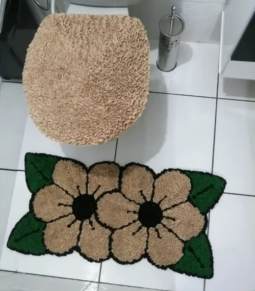 Tapetes Frufru Lavabo Flor Bege Antiderrapante