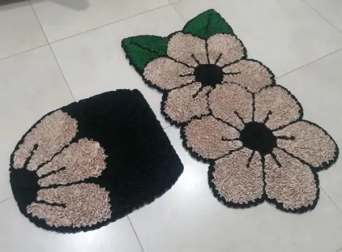 Tapetes Frufru Lavabo Flor Bege Antiderrapante