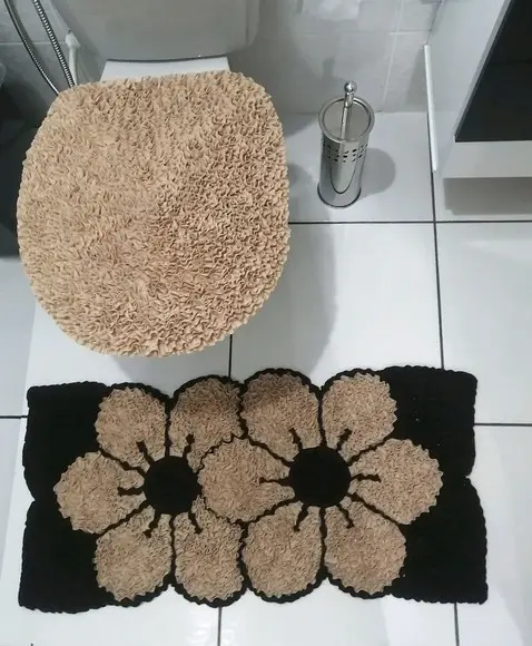 Tapetes Frufru Lavabo Flor Bege Antiderrapante