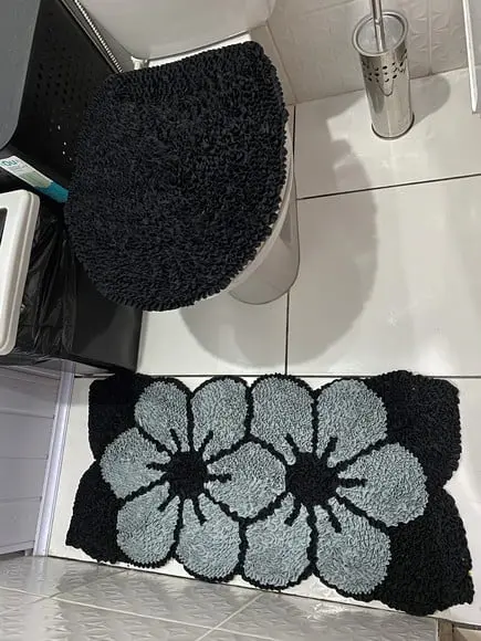 Tapetes Frufru Lavabo Flor Cinza Antiderrapante