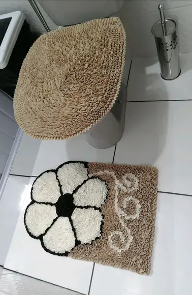 Tapetes Frufru Lavabo Flor Creme Antiderrapante