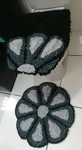 Tapetes Frufru Lavabo Flor Grafite e Cinza Antiderrapante