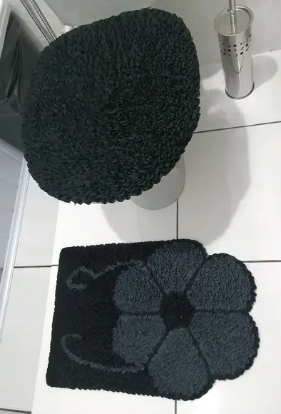 Tapetes Frufru Lavabo Flor Grafite Antiderrapante