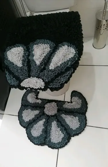 Tapetes Frufru Lavabo Flor Grafite e Cinza Antiderrapante