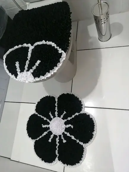 Tapetes Frufru Lavabo Flor Preta Antiderrapante