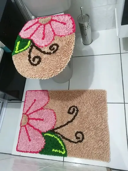Tapetes Frufru Lavabo Flor Rosa 50cm X 70cm Antiderrapante