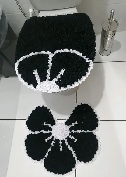 Tapetes Frufru Lavabo Flor Preta Antiderrapante