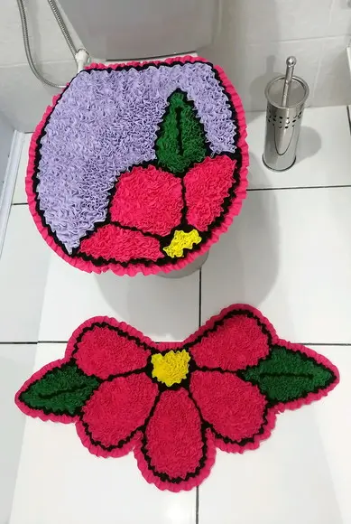 Tapetes Frufru Lavabo Flor Rosa Fundo Lilas Antiderrapante