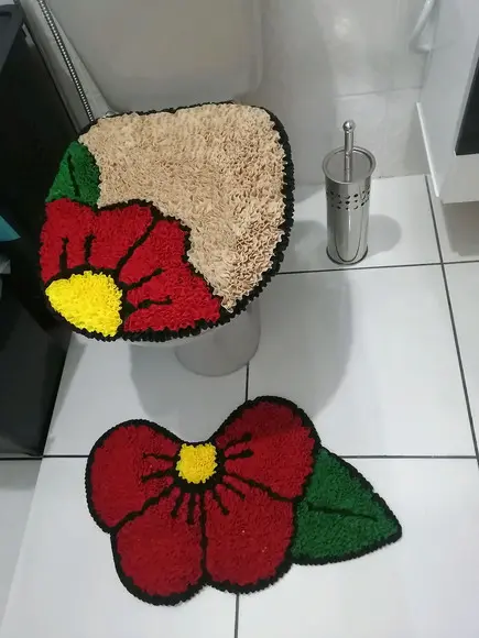 Tapetes Frufru Lavabo Flor Vermelha Antiderrapante