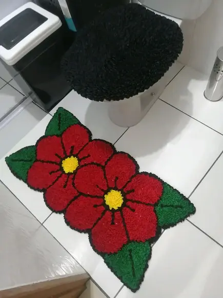 Tapetes Frufru Lavabo Flor Vermelha Antiderrapante
